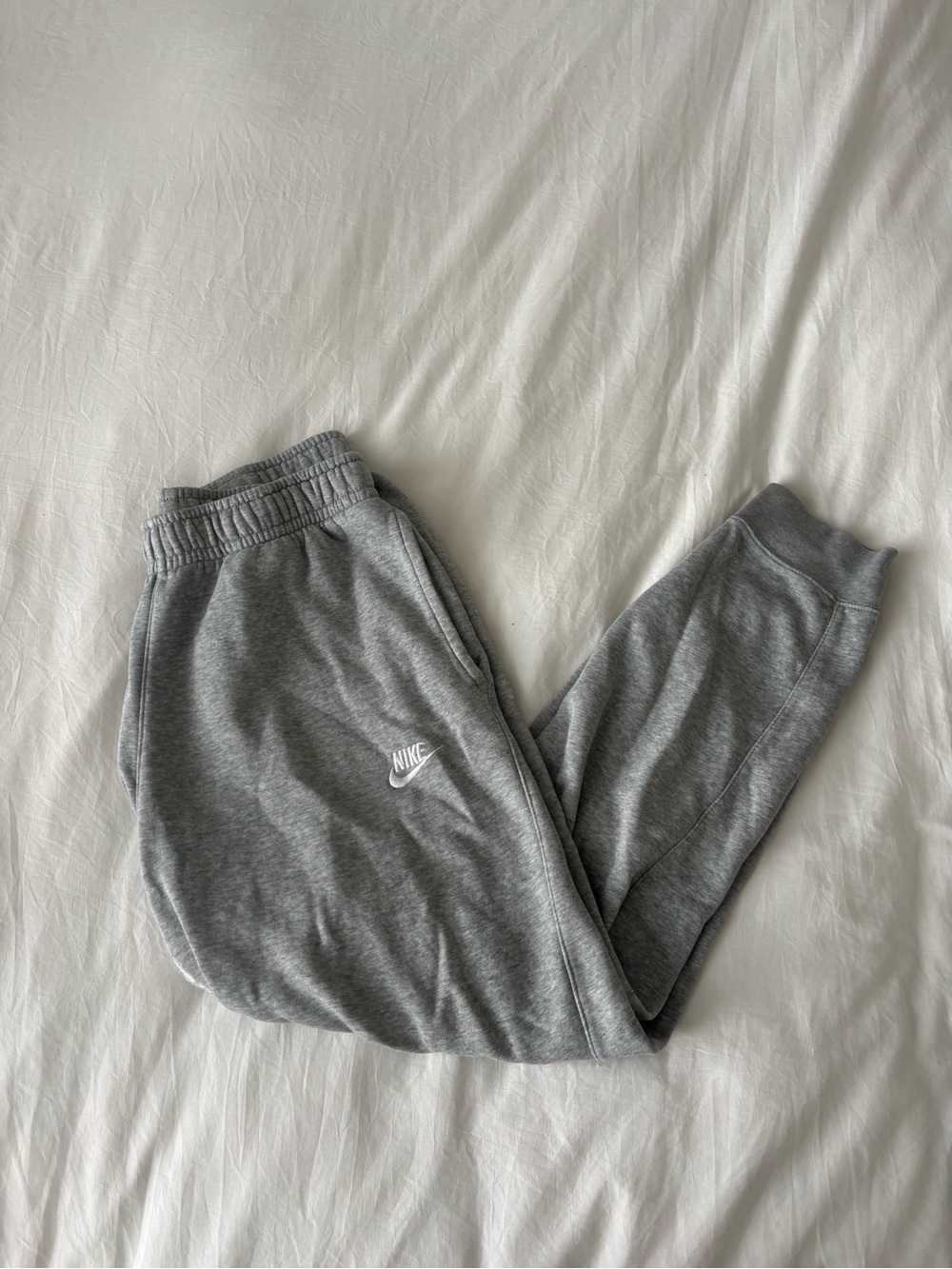 Nike Sportswear Gray Fleece Jogger Sweatpants Embroidered Logo